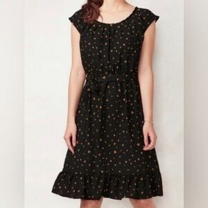 LC Lauren Conrad Dress Black Gold Hearts Ruffle Hem Sleeveless WhimsicalSize XL